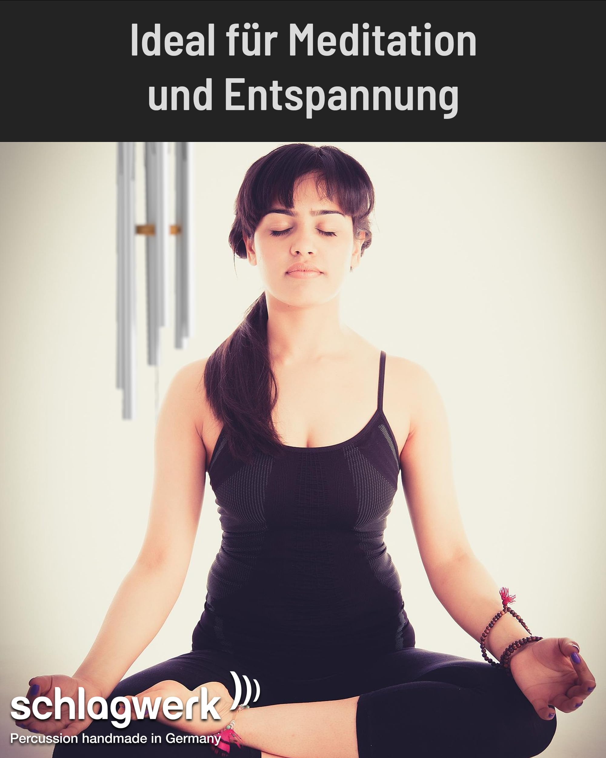 Schlagwerk Einklang Windspiel Tageston 80 cm - 6 Röhren, lang anhaltender Klang - Aluminium - Exakt gestimmt Frenquenzen mit Naturton-Reihe - Meditation - Entspannung - Vitale Stärke