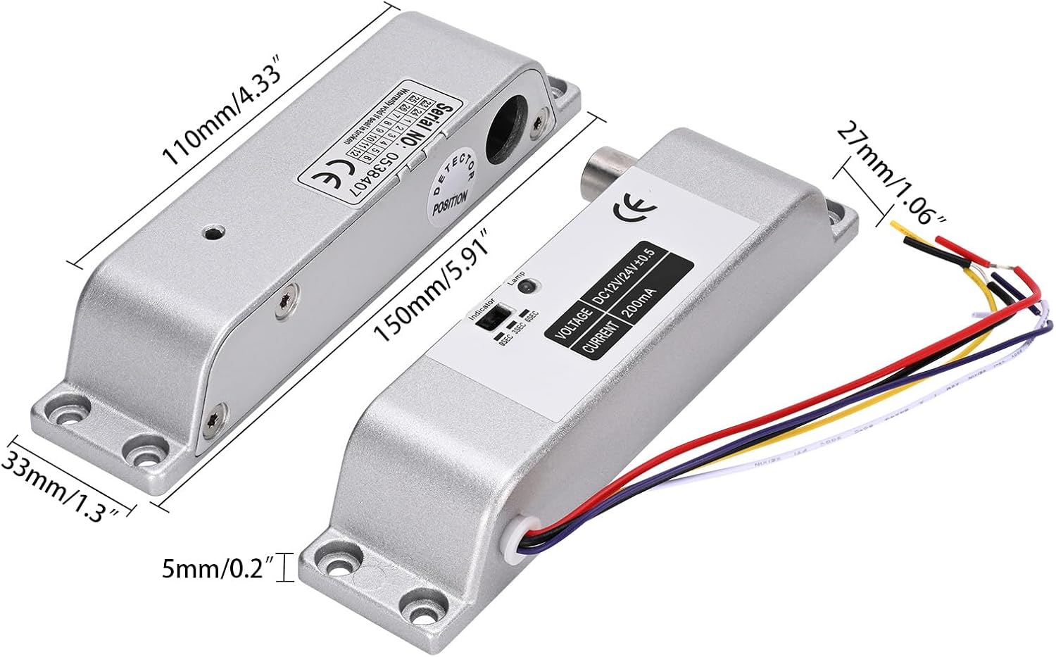 Electric Drop Bolt Lock, Fail-Secure with Time Delay, 12V DC Electronic Lock for Access Control System, Security Door & Gate