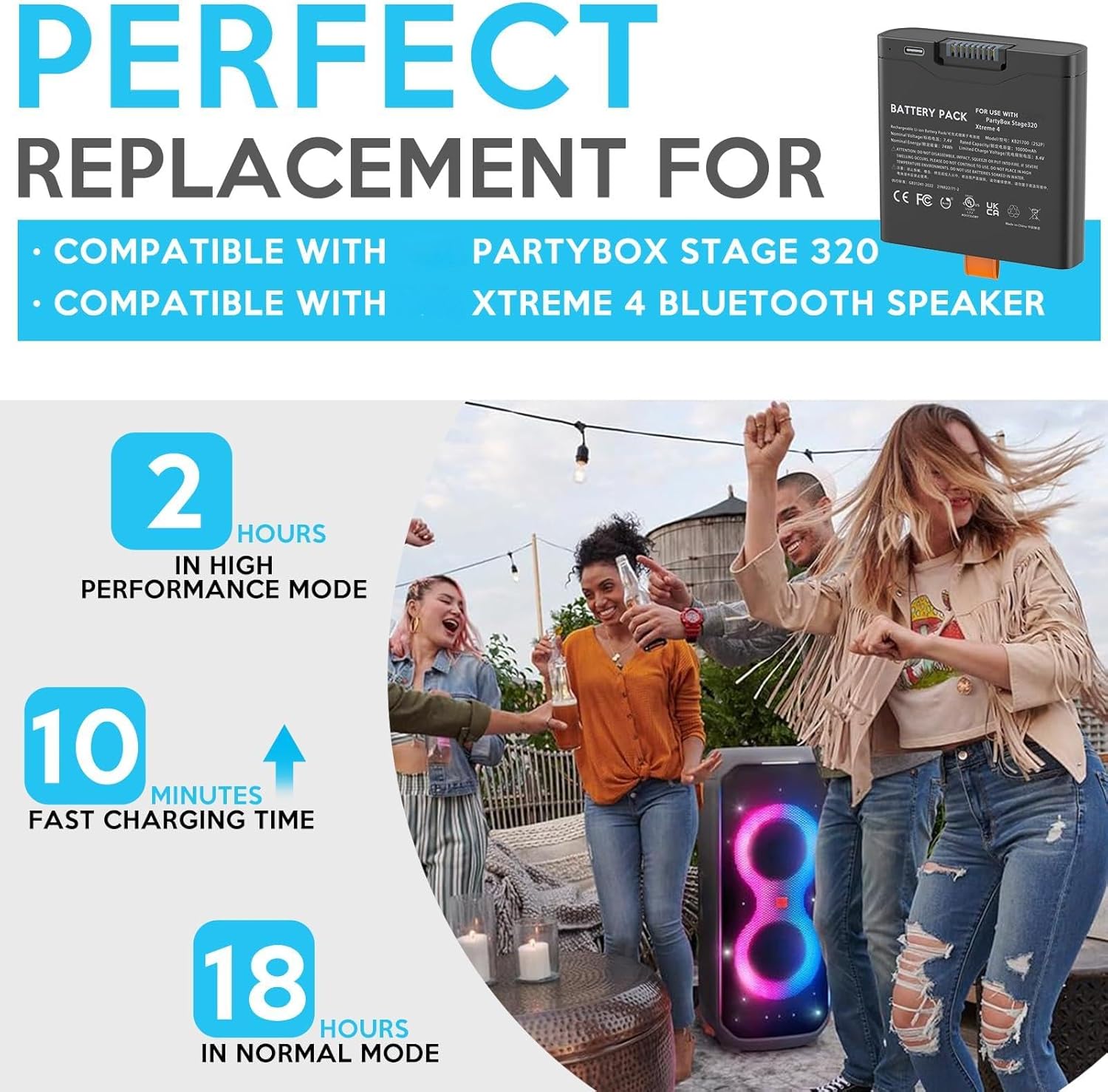 Rechargeable Lithium - ion Battery Replacement for Battery 400, Compatible with PartyBox Stage 320 & Xtreme 4 Portable Speakers 10000mAh 7.4V 74Wh - Image 4