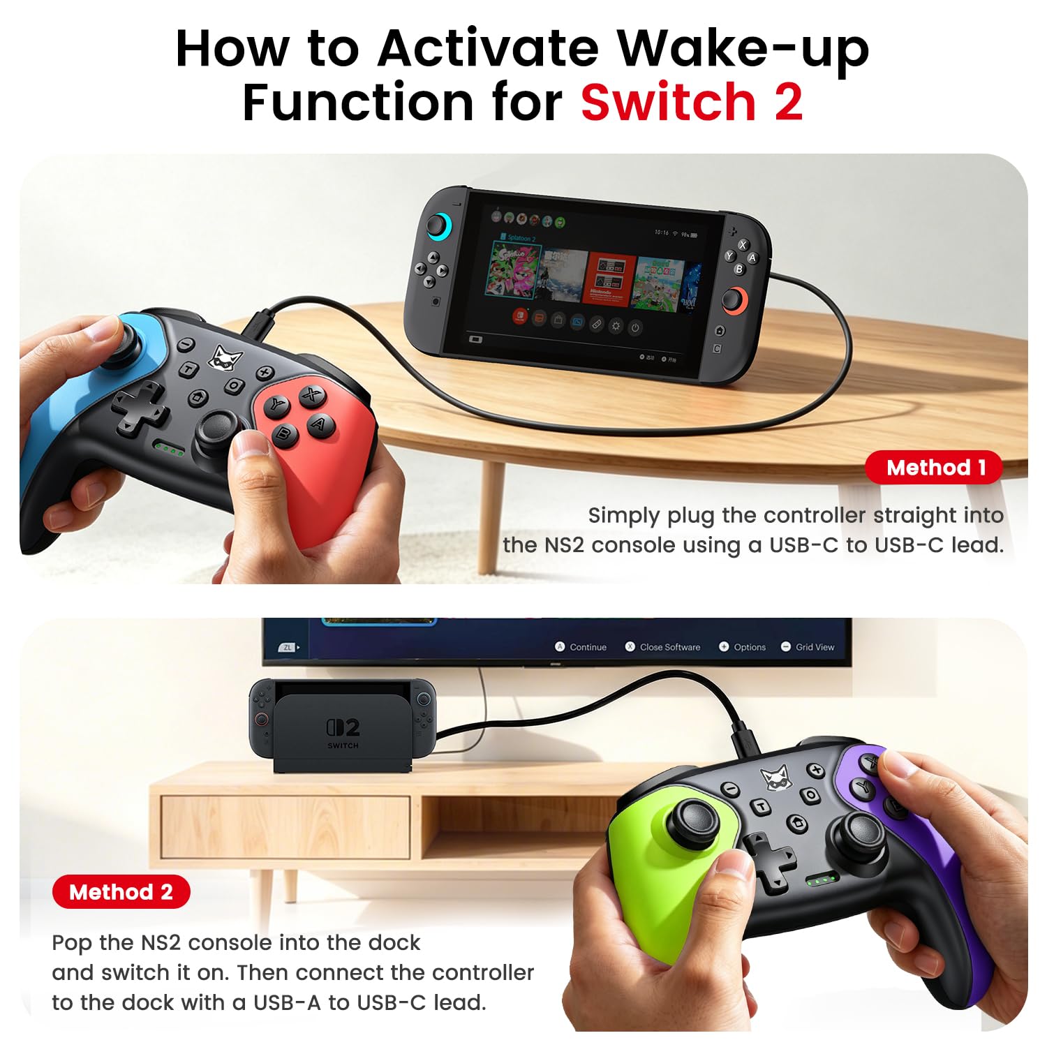 [2er-Set] Wireless Switch Pro Controller für Switch 2/1/Lite/OLED/Android/IOS/Windows, Gamepad mit Programmierbar/6-Achsen Gyroskop/Dual Vibration/Turbo, Ergonomisch Gestalteter Präzise Joystick