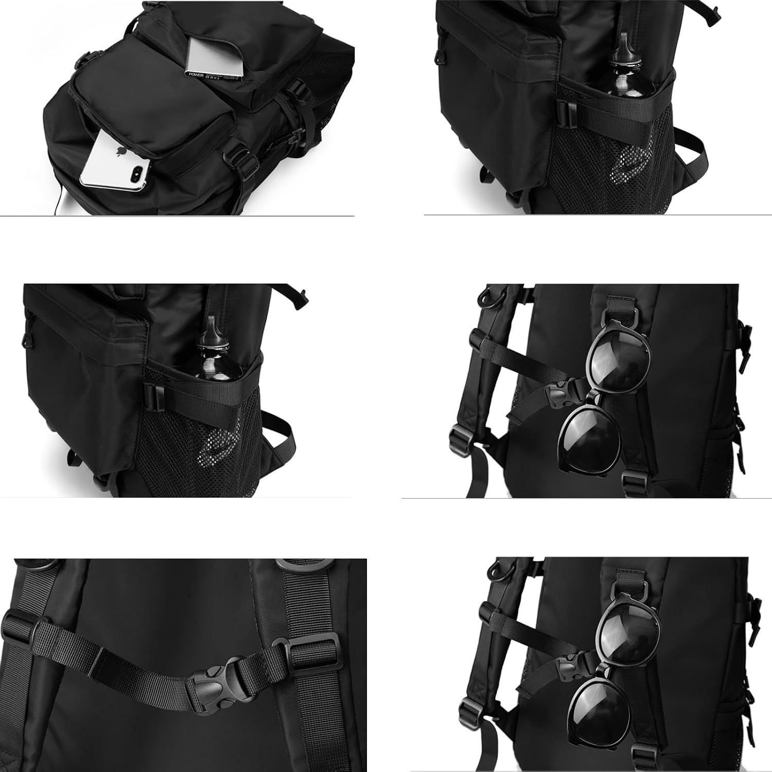 Men's Carry On Travel Backpack - 13 Inch Laptop Compartment, Large Capacity Waterproof Black Bag for Outdoor Hiking