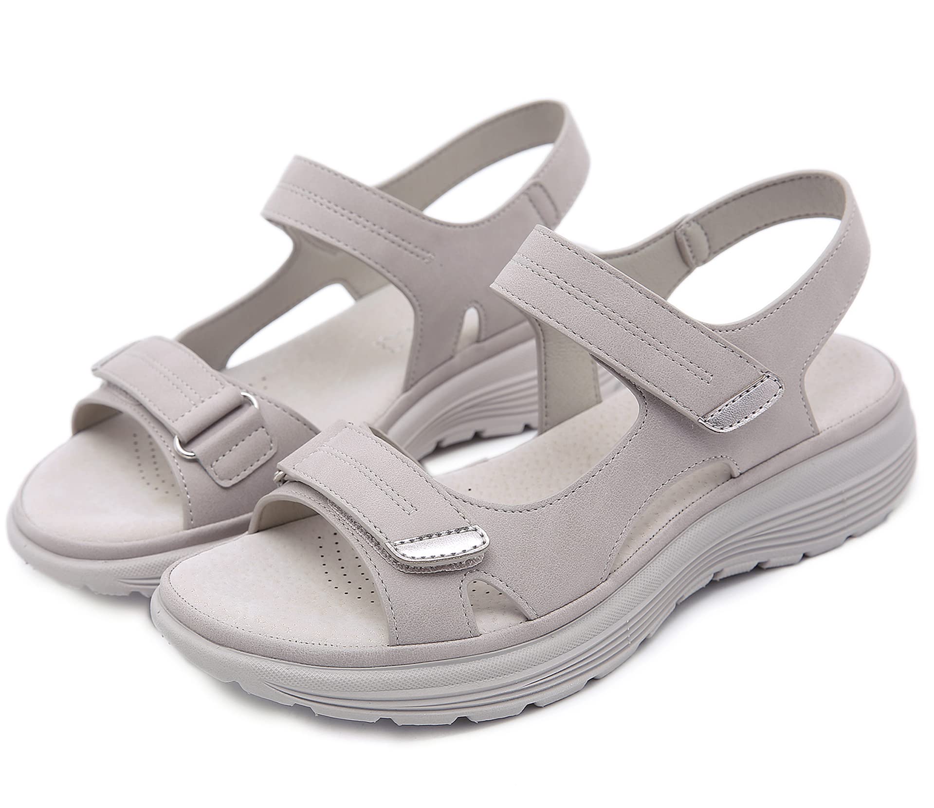 SMajong Sandali Ortopedico con Adjustable Strappo Estivi Leggere Comode in Cuoio Artificiale con Zeppa Vintage Moda Scarpe Versatili, 35-42 EU