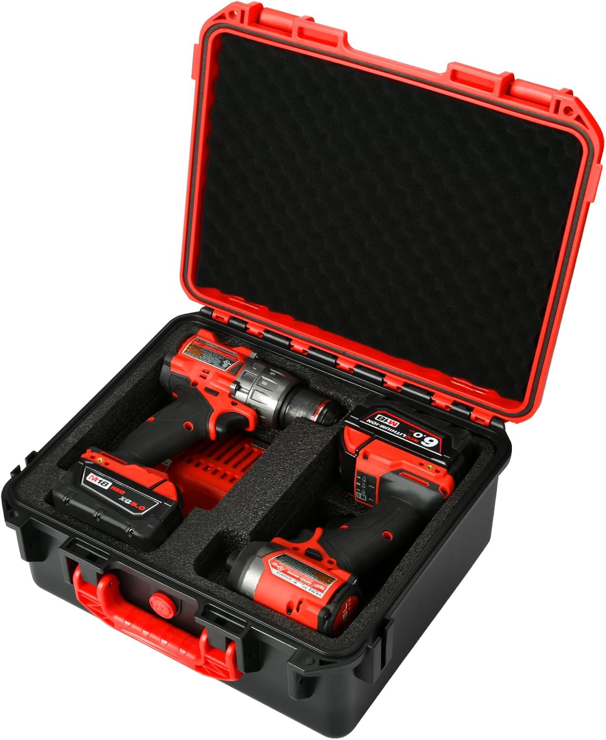 Tool Case for Milwaukee M18 Impact Drill Driver Combo Kit - Tool Box for Milwaukee Power Drill & Impact Set - Battery & Charger (Case Only) (Red & Black)