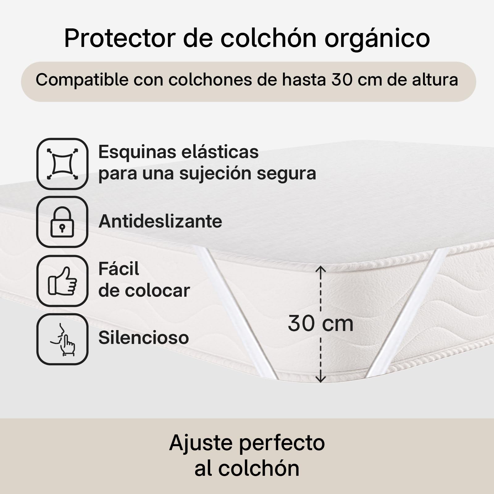 Sleepzen - Protector de Colchon 180x200 cm Algodón Orgánico Certificado Oeko-Tex®, Funda Colchon, Cubre Colchon, Muy Confortable, 100% Natural Sano y silencioso - No Impermeable - con Elásticos