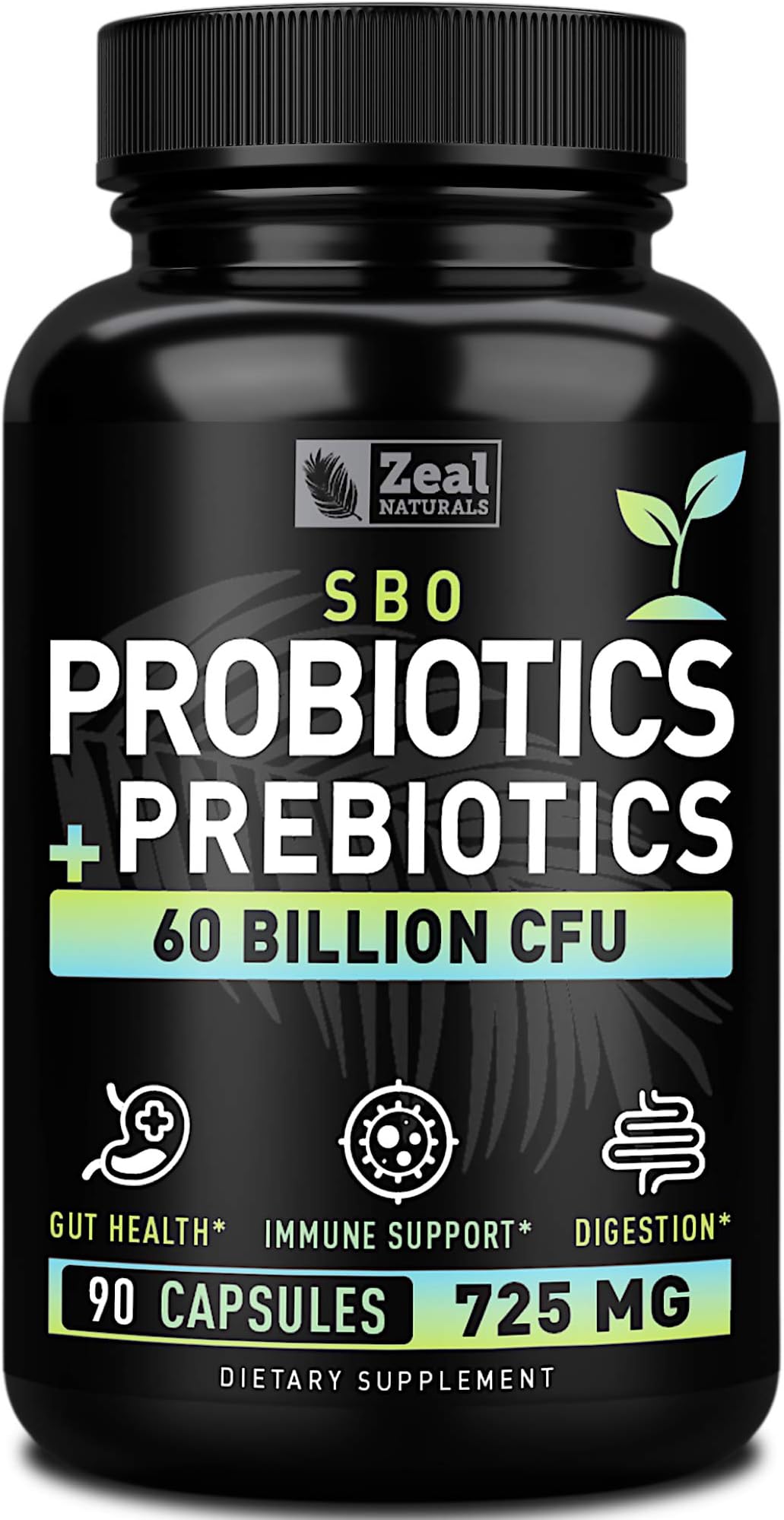 Probiotics and Prebiotics + SBO Probiotics (60 Billion CFU | 90 Capsules) Acidophilus Probiotic w. Saccharomyces Boulardii, Bifidobacterium + Spore Probiotic & Organic Sprouted Prebiotic Fiber Blend