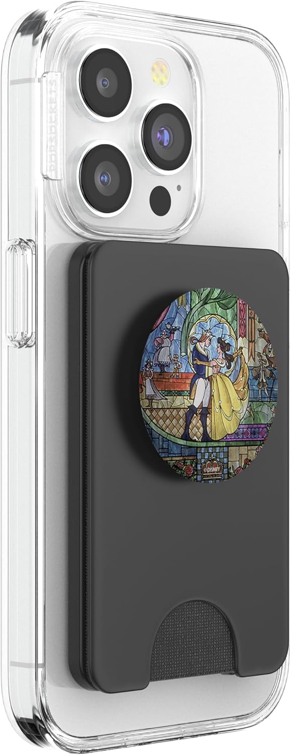 Disney Beauty and The Beast Stained Glass Window Dancing PopSockets PopWallet for MagSafe