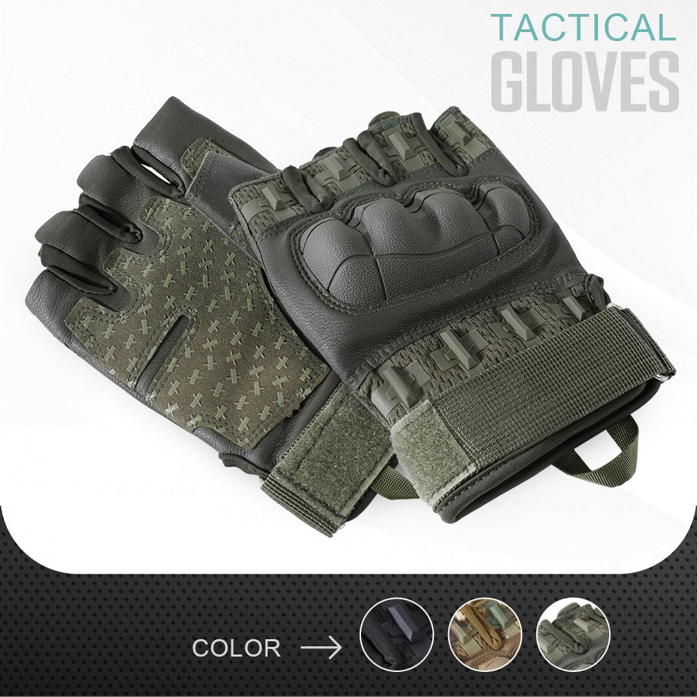 WTACTFUL - Guantes Tácticos Medio Dedo Hombre, Transpirables y Antideslizantes para Airsoft, Paintball, Ciclismo, Moto, Caza, Senderismo y Trabajo Aire Libre