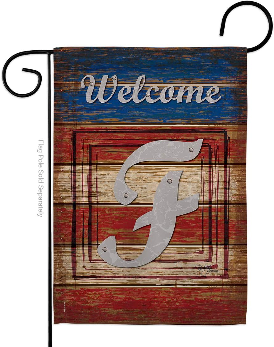 Patriotic F Initial Garden Flag Set Wall Holder Monogram Americana Star and Stripes Patriotism Independence Memorial United State American Small Gift Yard House Banner 13 X 18.5