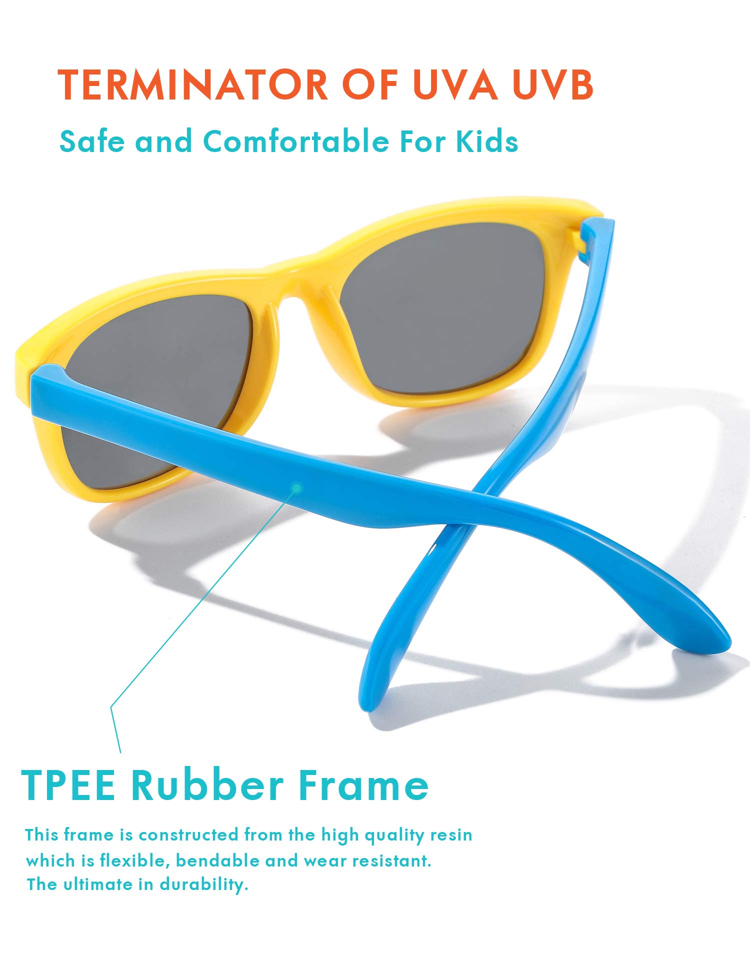 ROCF ROSSINI Unisex-Child Round Flexible Sunglasses Polarized Toddler Sun Glasses Shades UV400 Protection Eyewear for Age 2-8 (Black+Yellow/Blue), 2-8 Years - Image 4 thumbnail