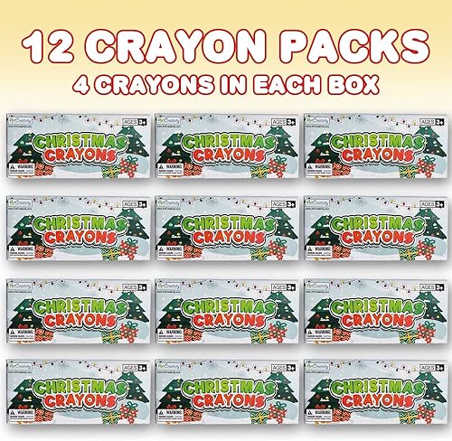 Miniatura 2 de ArtCreativity Crayones de Navidad para niños a granel, 12 cajas, cada caja con 4 crayones de colores, ideales para paquete de recuerdos de fiesta,