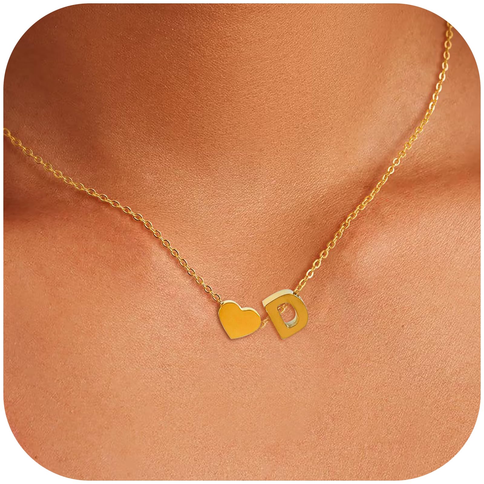 18K Gold Plated Heart Initial Necklace A-Z - Dainty Personalized Jewelry for Women, Mother’s Day Gift from Daughter/Son, Adjustable 16-18.5" Chain with Gift Box