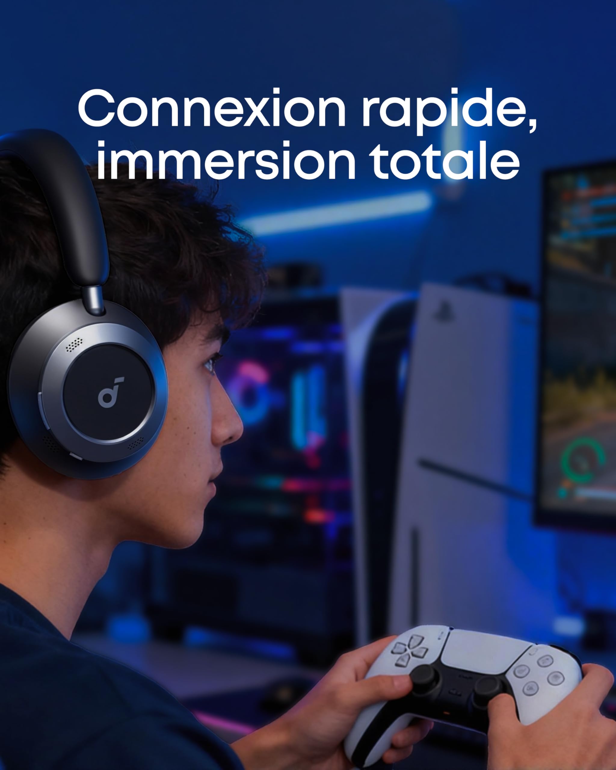 Soundcore Space One Pro d'Anker, Casque Bluetooth sans Fil avec Réduction de Bruit Adaptatif et 6 micros, Design Super Pliable, Autonomie 60h, Chargement Ultra-Rapide, H-Res Wireless Audio avec LDAC