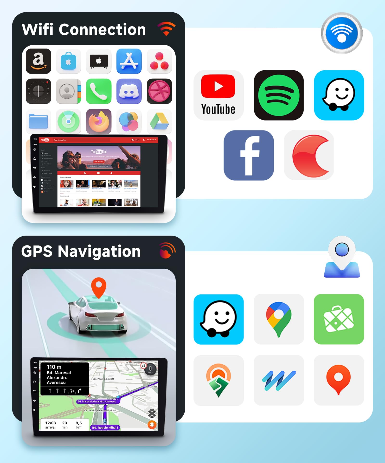 【4+64G】 Hodozzy Carplay Autoradio für Toyota AURIS 2006-2011 Android Autoradio mit Navi,10 Zoll Touchscreen mit Android Auto/WiFi/GPS/RDS/FM/Bluetooth/USB