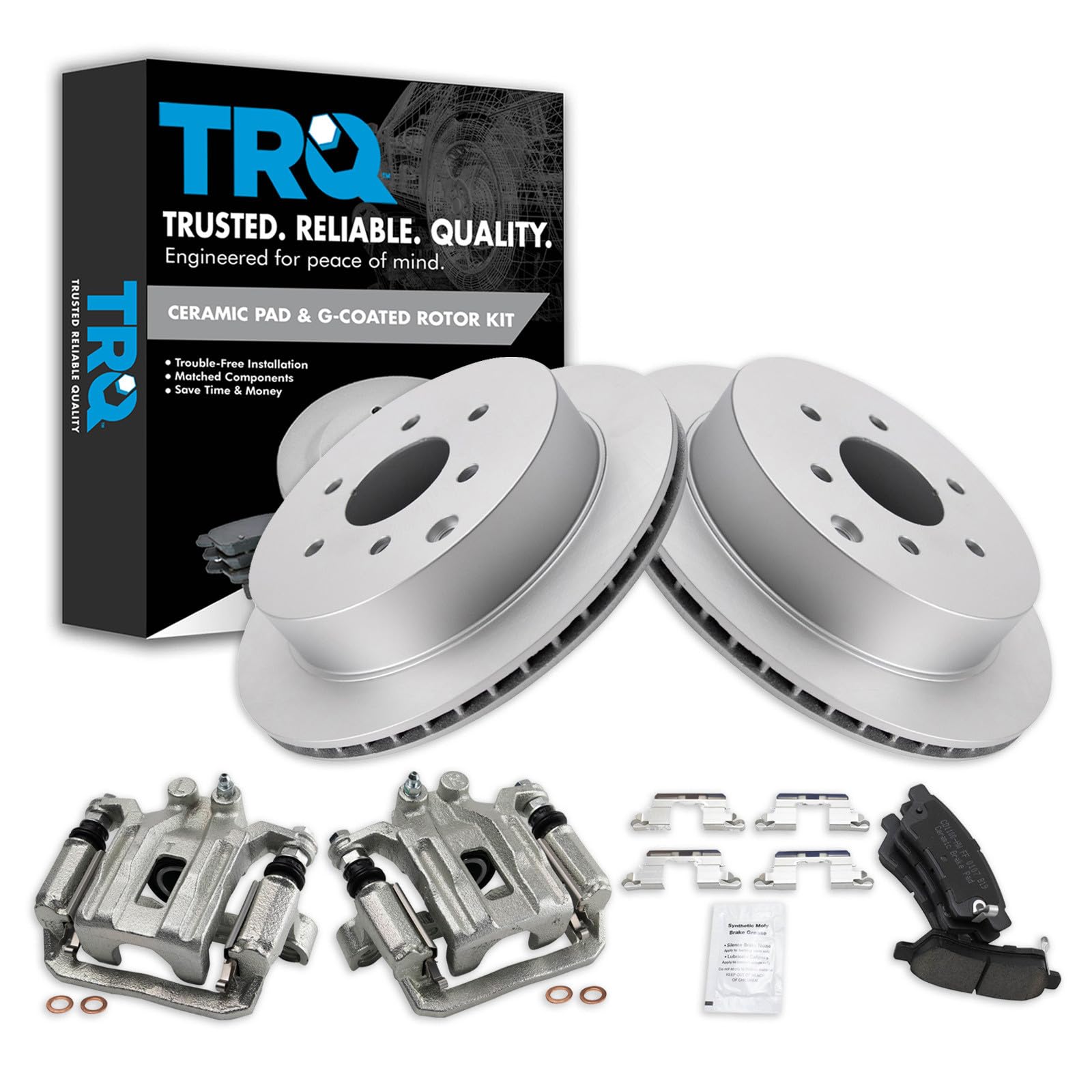 TRQ Rear Brake Pad and Rotor Set Ceramic Coated Rotors Calipers