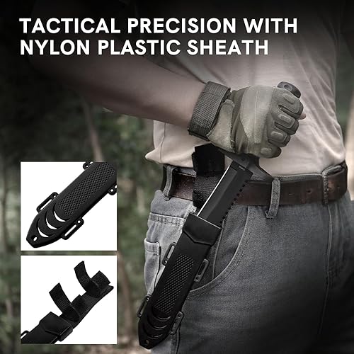 Miniatura 4 de DISPATCH Cuchillo táctico Bowie de supervivencia de caza Rambo Bushcraft con funda Kydex hoja fija de combate militar con mango antideslizante para