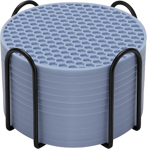 Juego de 12 posavasos de silicona con soporte, posavasos para bebidas, cerveza, café, adecuados para tipos de tazas, calientes o fríos,
