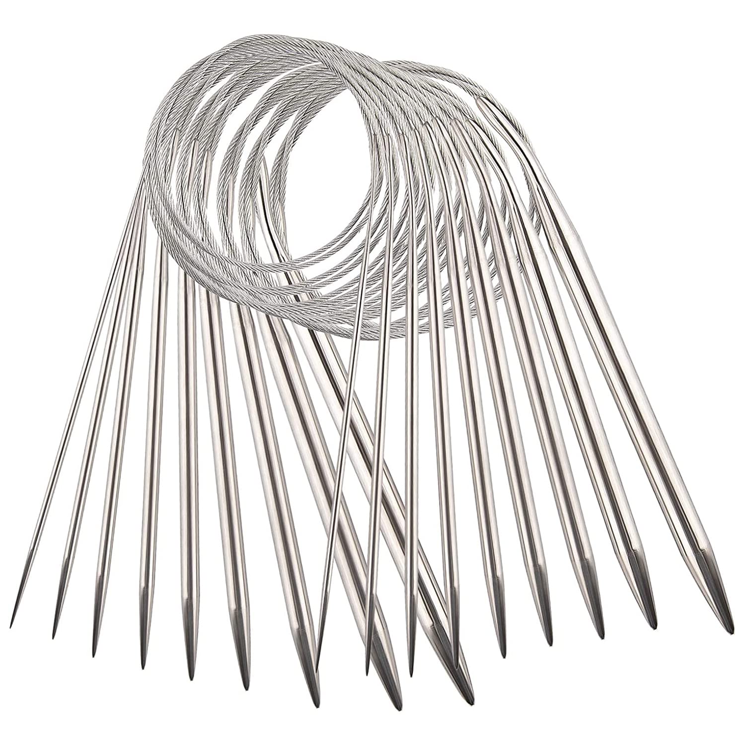 Set 9 Ferri Circolari Da Maglia In Acciaio Inox 80 Cm – 2,5-10 Mm Con Aghi Da Cucito E 50 Segnapunti - 5