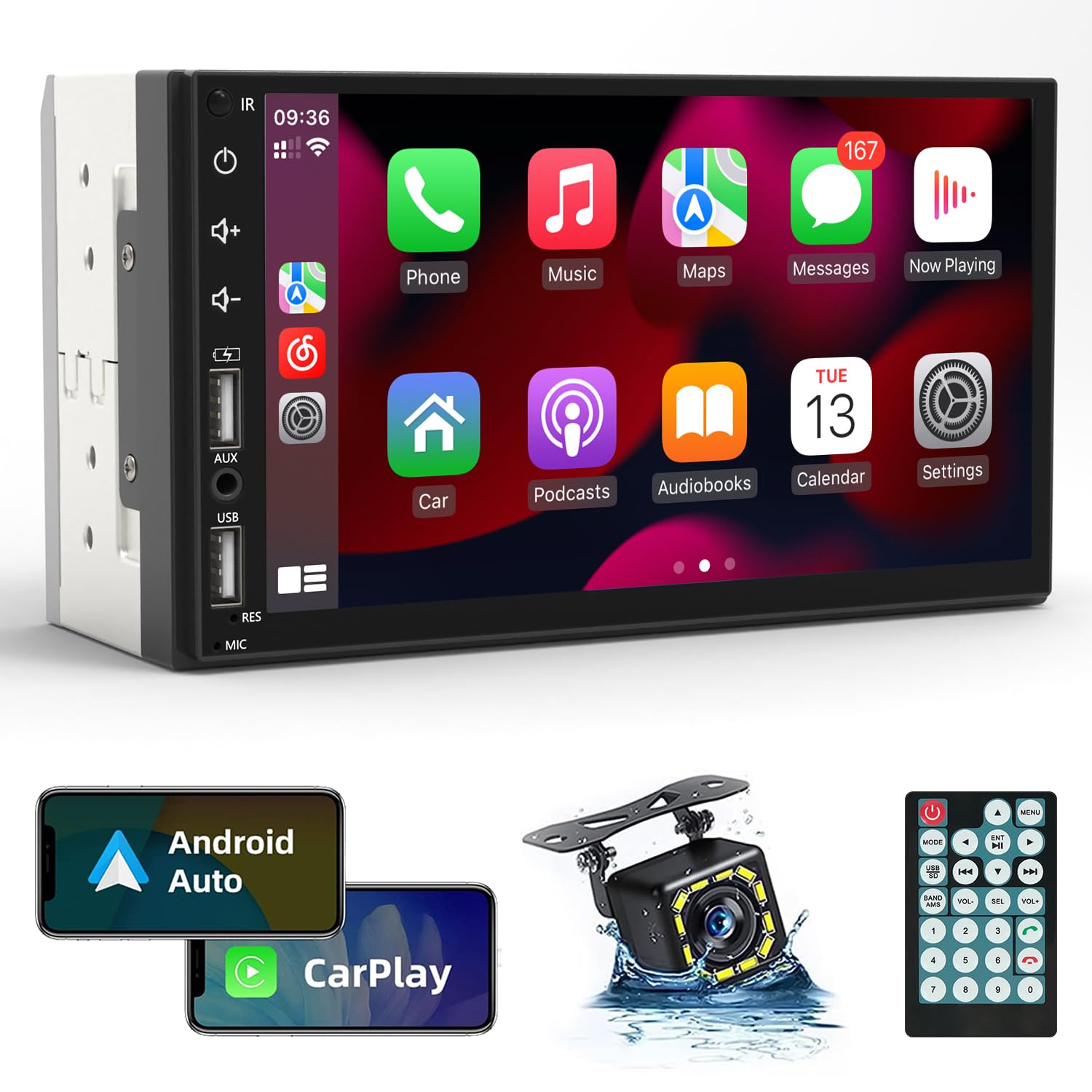 Leadfan Double Din Car Stereo Radio Support Apple Carplay Android Auto 7inch HD Touchscreen Double Din Radio with