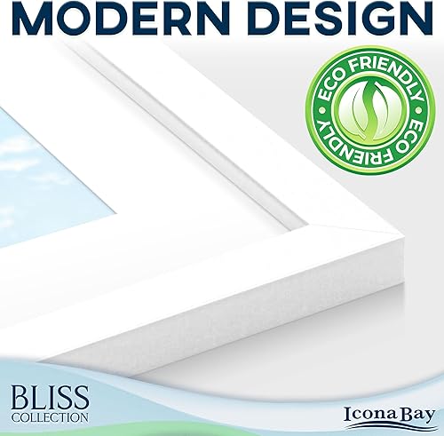 Miniatura 2 de Icona Bay - Portarretratos blanco de 11 x 14 pulgadas con paspartú extraíble para fotos de 8 x 10 pulgadas - Marco de madera de ingeniería de estilo