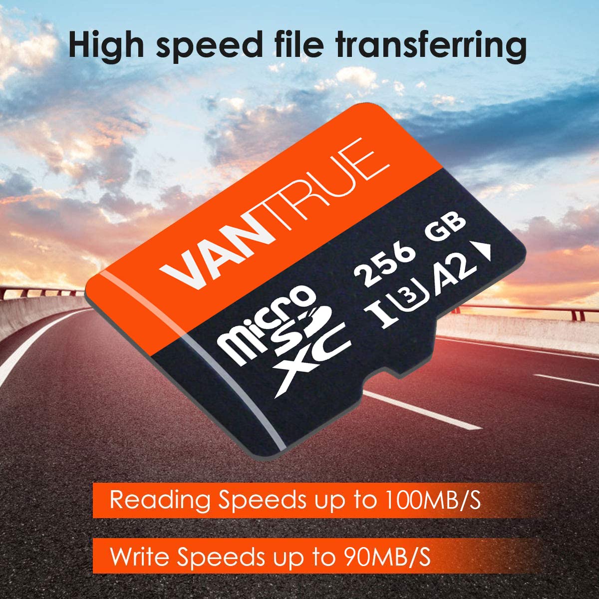Vantrue 256 Go Carte mémoire microSDXC UHS-I U3 4K avec Adaptateur Compatible avec Dashcam, Smartphone, Tablette, caméra d'action et caméra de Surveillance (256Go)
