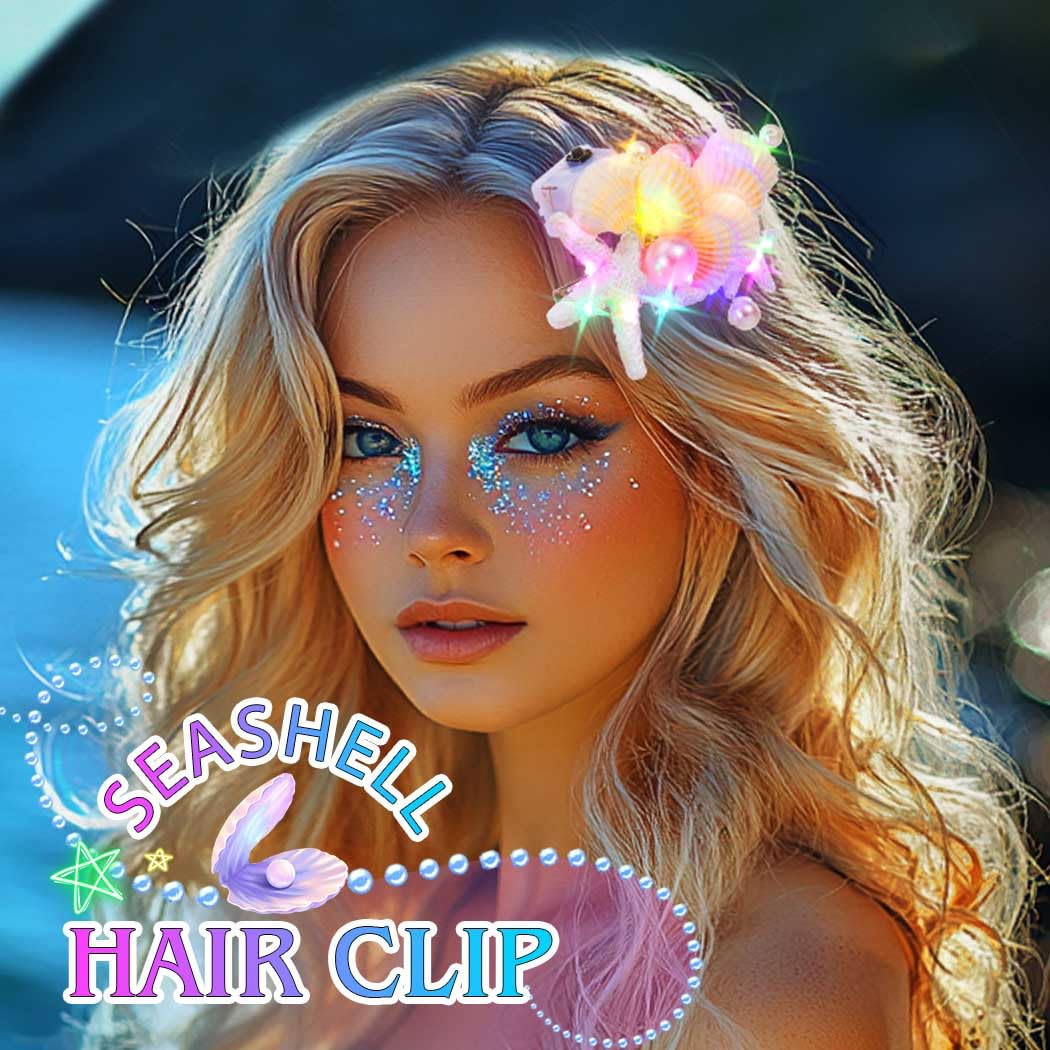 JAKAWIN Light Up Seashell Mermaid Hair Clips LED Starfish Costume Hair Barrette Ocean Glowing Hair Accessories for Women - Image 5