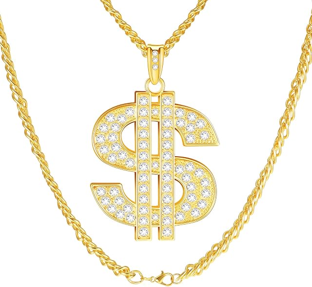 Dollar Necklace Dollar Sign Pendant Necklace Gold Plated Chain Necklace US Dollar Sign Pendant for Men Women Kids Rapper Punk Style