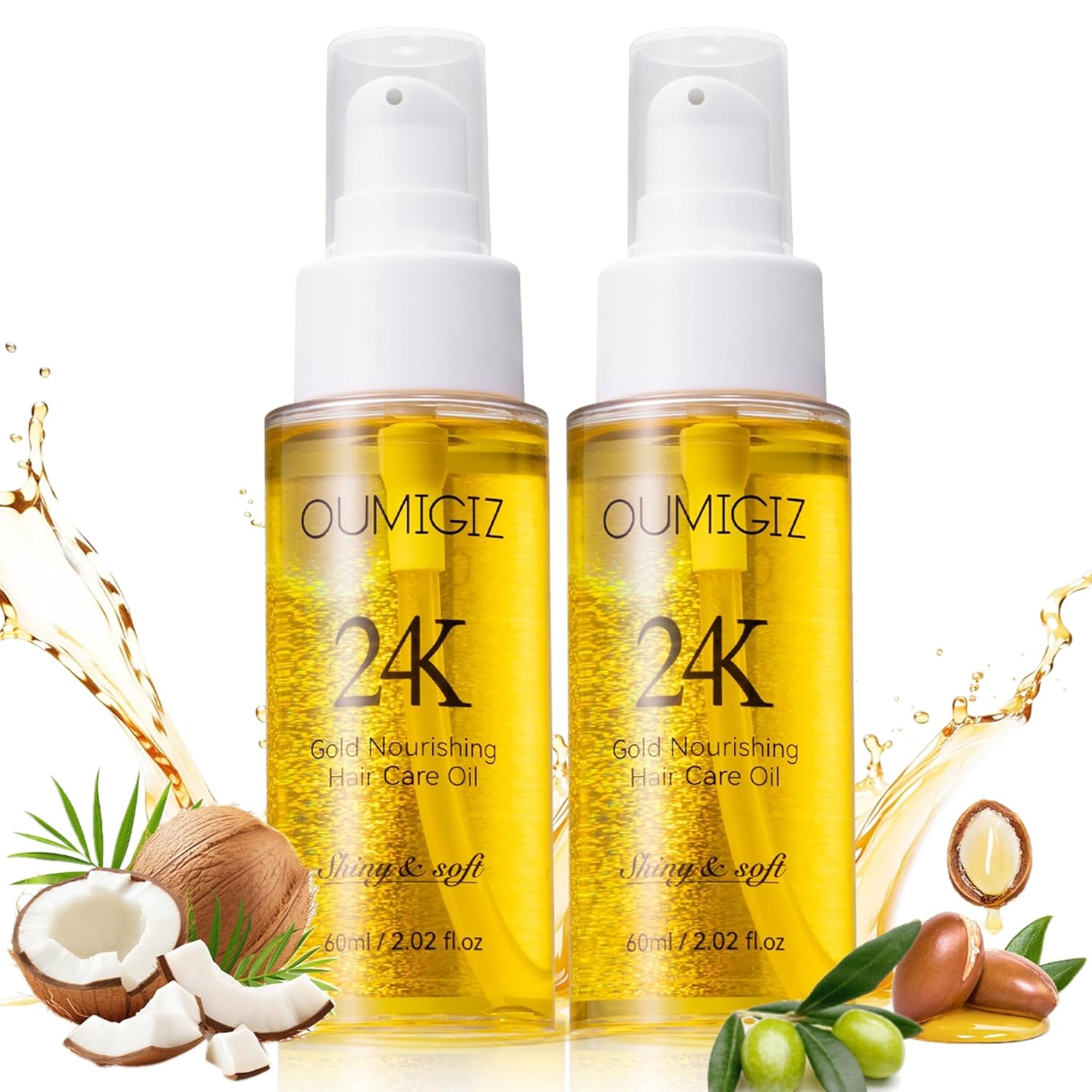 24K Gold Hair Oil, Repair Shine Serum with Coconut, Argan & Olive Oils – Heat Protectant and Frizz Control – Vegan, Lightweight Leave-In Treatment for Dry Damaged Hair (2.02 Fl Oz (Pack of 2)) 24K Gold Hair Oil, Repair Shine Serum with Coconut, Argan & Olive Oils – Heat Protectant and Frizz Control – Vegan, Lightweight Leave-In Treatment for Dry Damaged Hair (2.02 Fl Oz (Pack of 2))