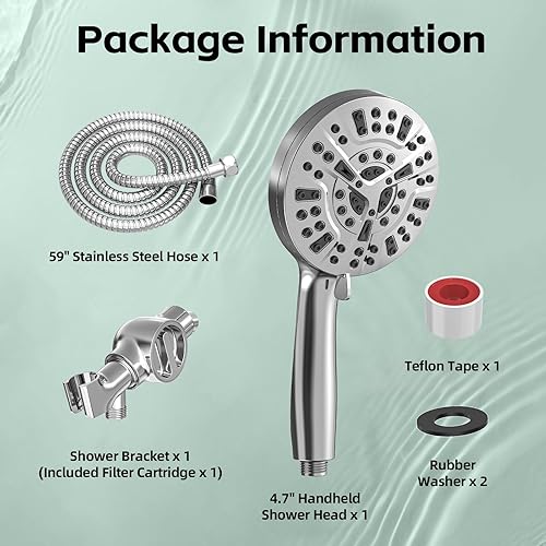 Miniatura 7 de High Pressure Filtered Shower Head with Handheld, 9 Spray Modes 4.7" Shower Head, 59" long hose, 10 Layers Filter for Hard Water, Remove Chlorine,