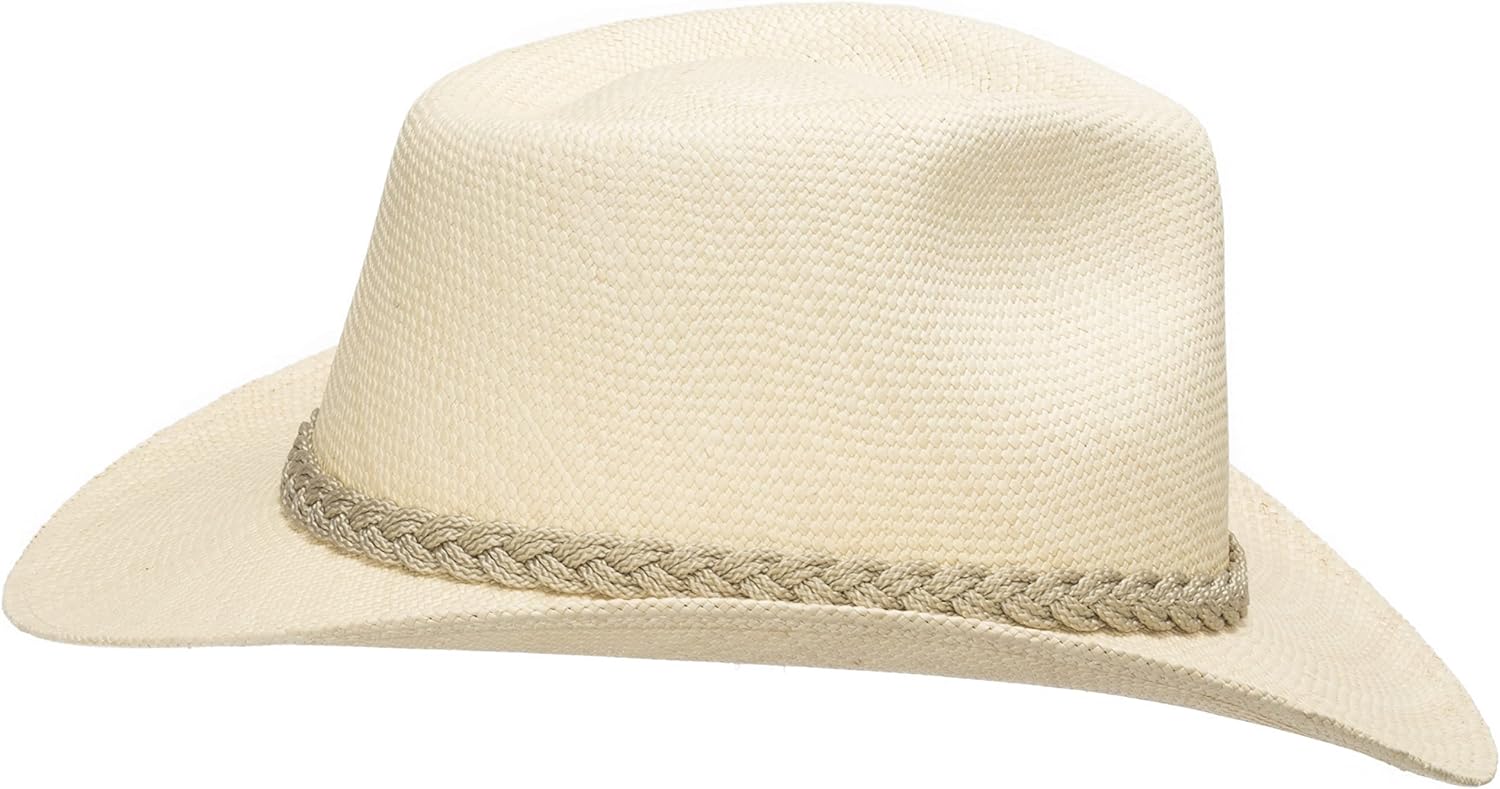 Authentic Aficionado Straw Panama Outback Safari Hat with Braided Hatband