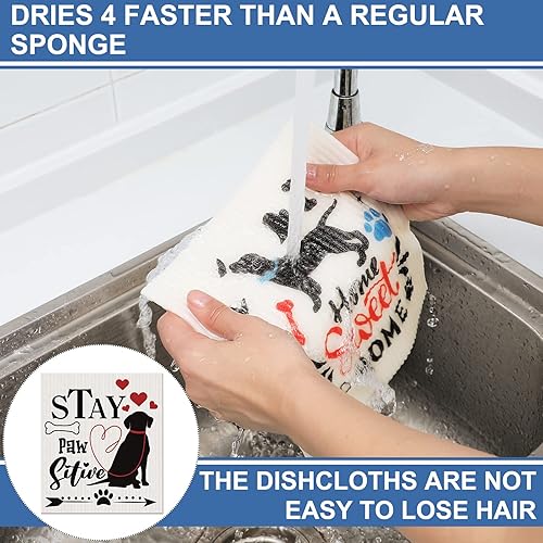 Miniatura 6 de 8 paños de cocina suecos para perros, reutilizables, suecos, absorbentes, esponjas, paños de limpieza de secado rápido, lavables y decorativos para
