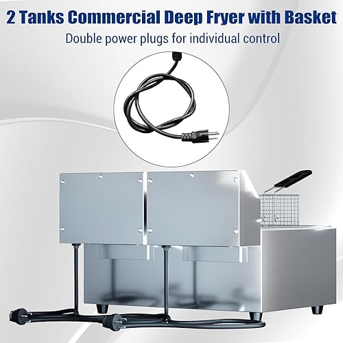 Miniatura 4 de Freidora comercial, freidora eléctrica de 16.8 cuartos de galón con doble cesta y tapa, freidora de acero inoxidable con control de temperatura