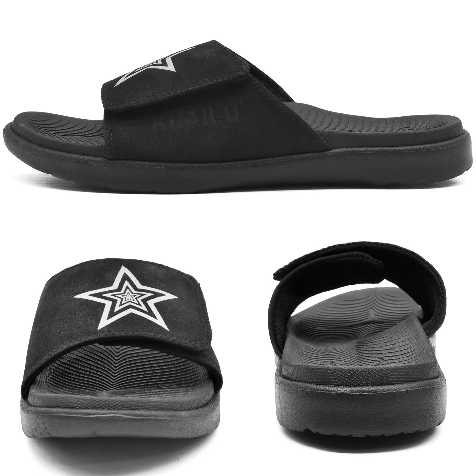 KuaiLu Claquette hommes sandales de sport pour hommes pantoufles Reglables en cuir soutien de la voûte plantaire sandales à bout ouvert chaussures de plage et piscine d'été