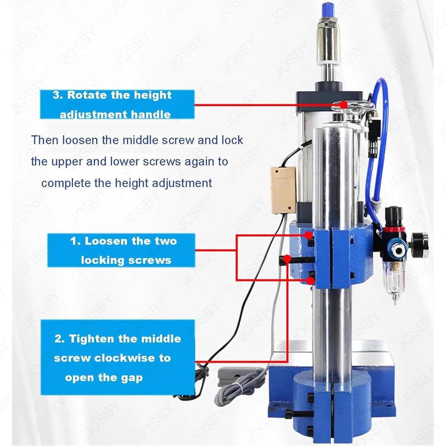 Perforadora neumática industrial de alta resistencia, 200 kg, máquina remachadora vertical ajustable de alta precisión, 0,4-0,7 Mpa, banco de trabajo de 150 x 150 mm, para acero inoxidable