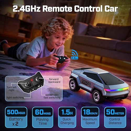 Miniatura 5 de WayEee Auto de control remoto, camión RC de alta velocidad de 11.2 mih para niños de 8 a 12 años, luz LED, 124, 2.4 GHZ, recargable todoterreno