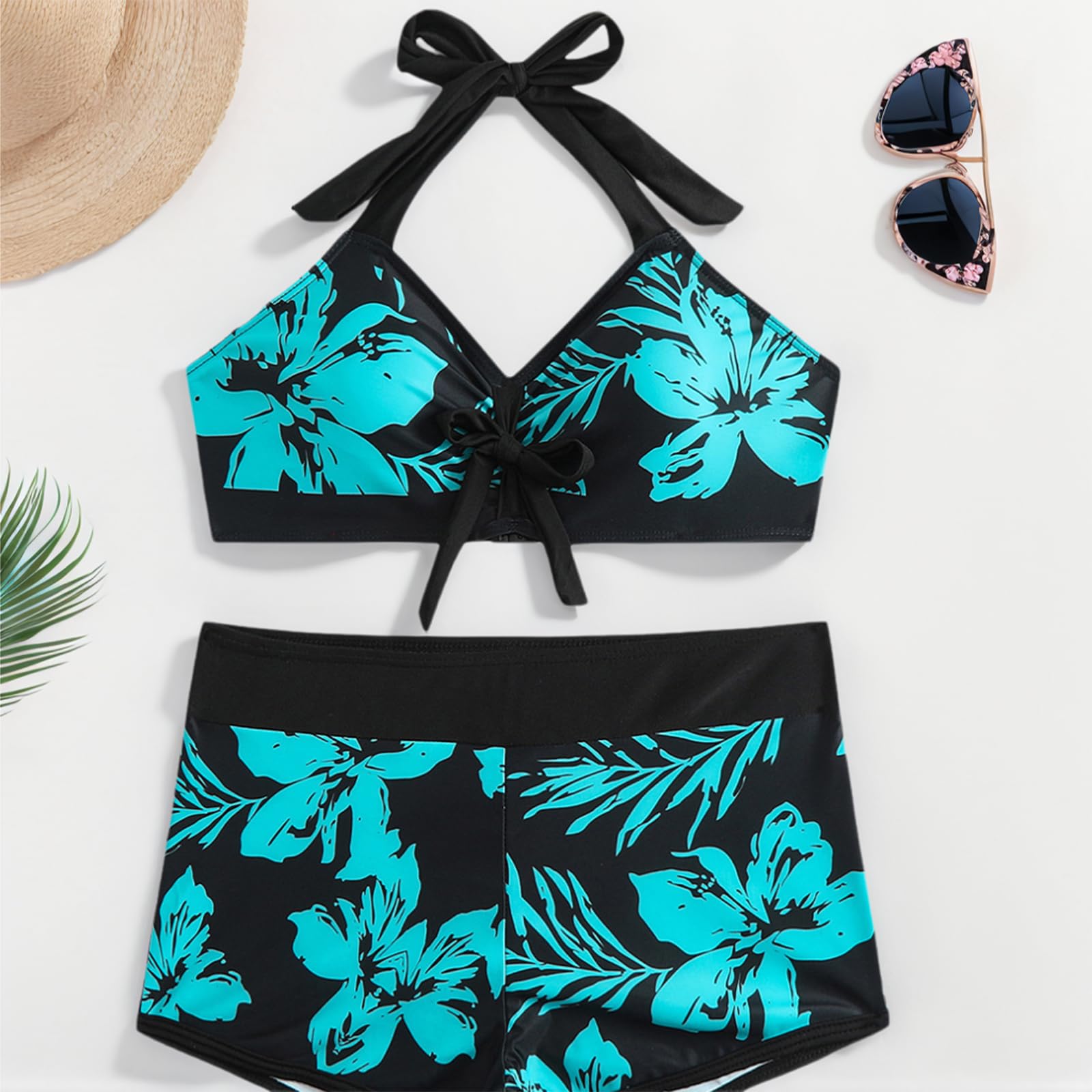 Zestaw bikini, dwuczęściowy zestaw, duże rozmiary, sportowe bikini, piękny nadruk kwiatowy, strój kąpielowy z wysokim stanem, dla kobiet i dziewcząt