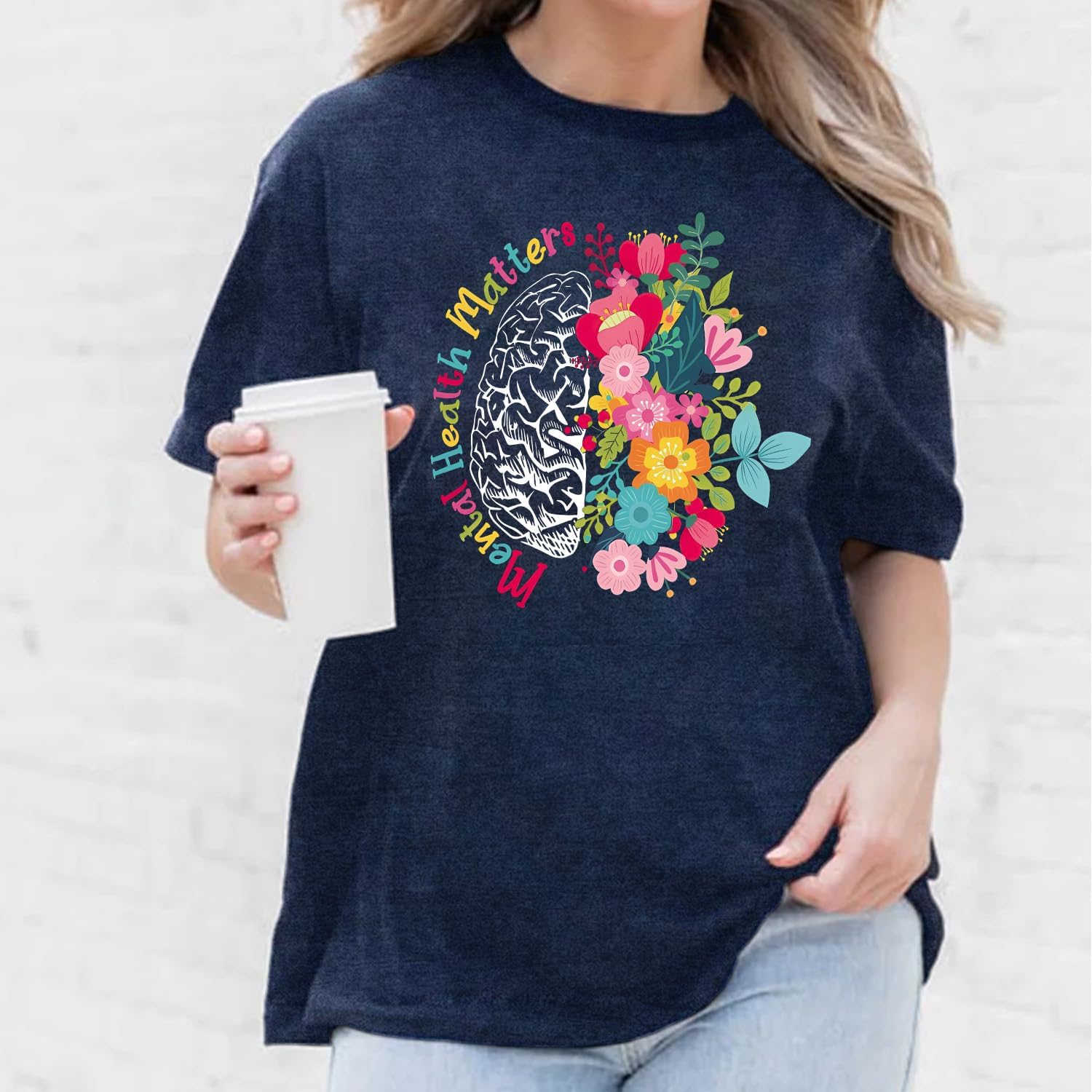 Womens Mental Health Matters Shirts Human Brain Illness Awareness T-Shirt Therapist Tee Top - Image 4