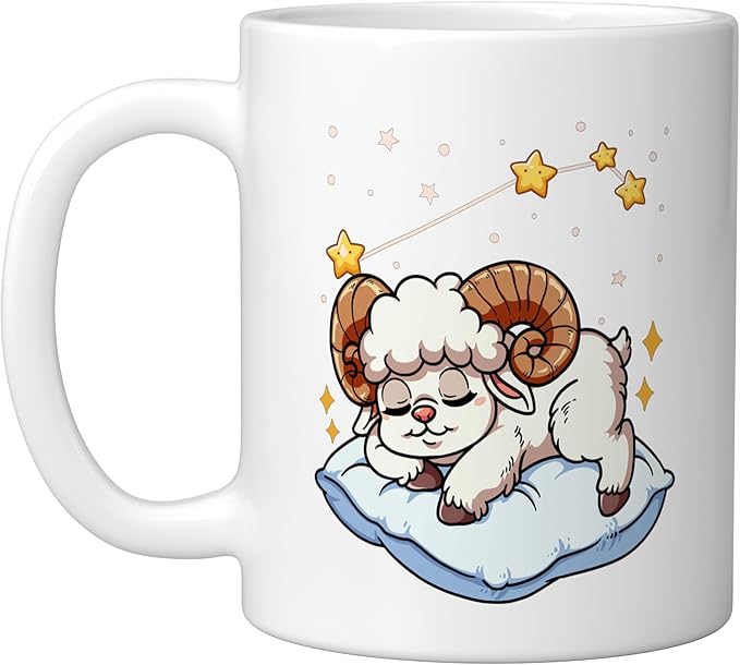 Aries Zodiac Sign Sleeping Ceramic Mug, White