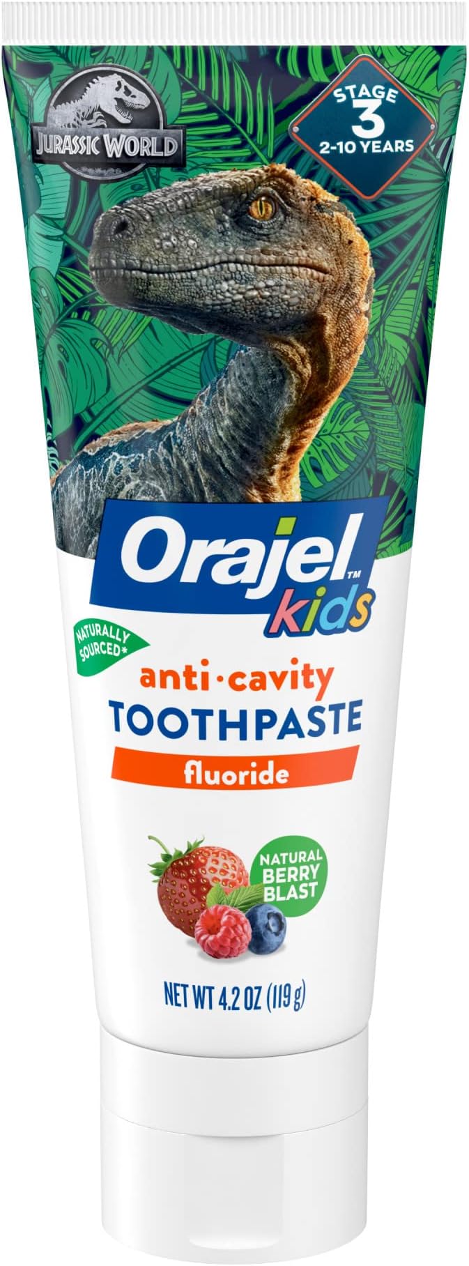 Kids Jurassic World Anti-Cavity Fluoride Toothpaste, Natural Berry Blast Flavor, 4.2oz Tube