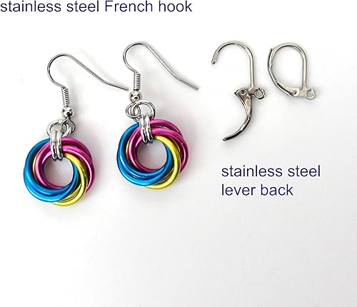 Miniatura 5 de Pansexual pride earrings, handmade chainmail love knot jewelry; pink, yellow, blue