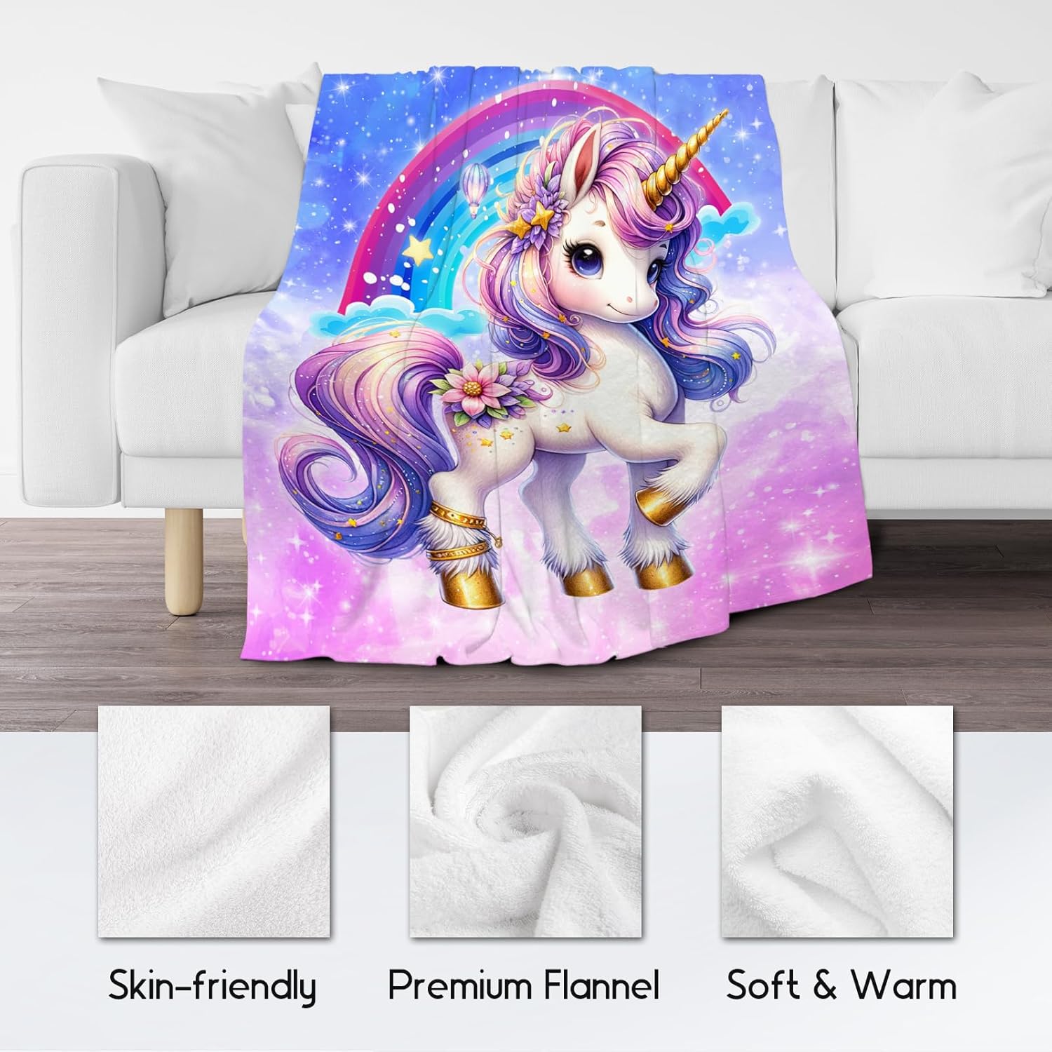 Unicorn Blanket for Girls Gifts for Kids Preteen - Cozy Plush Fleece Cute Throws Decor for Bedding (50"x60") - Image 5