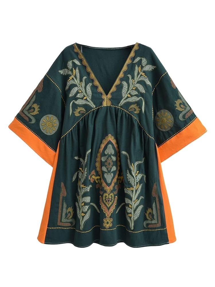 Joiemont Womens Oversized Embroidered Dress with V-Neck and