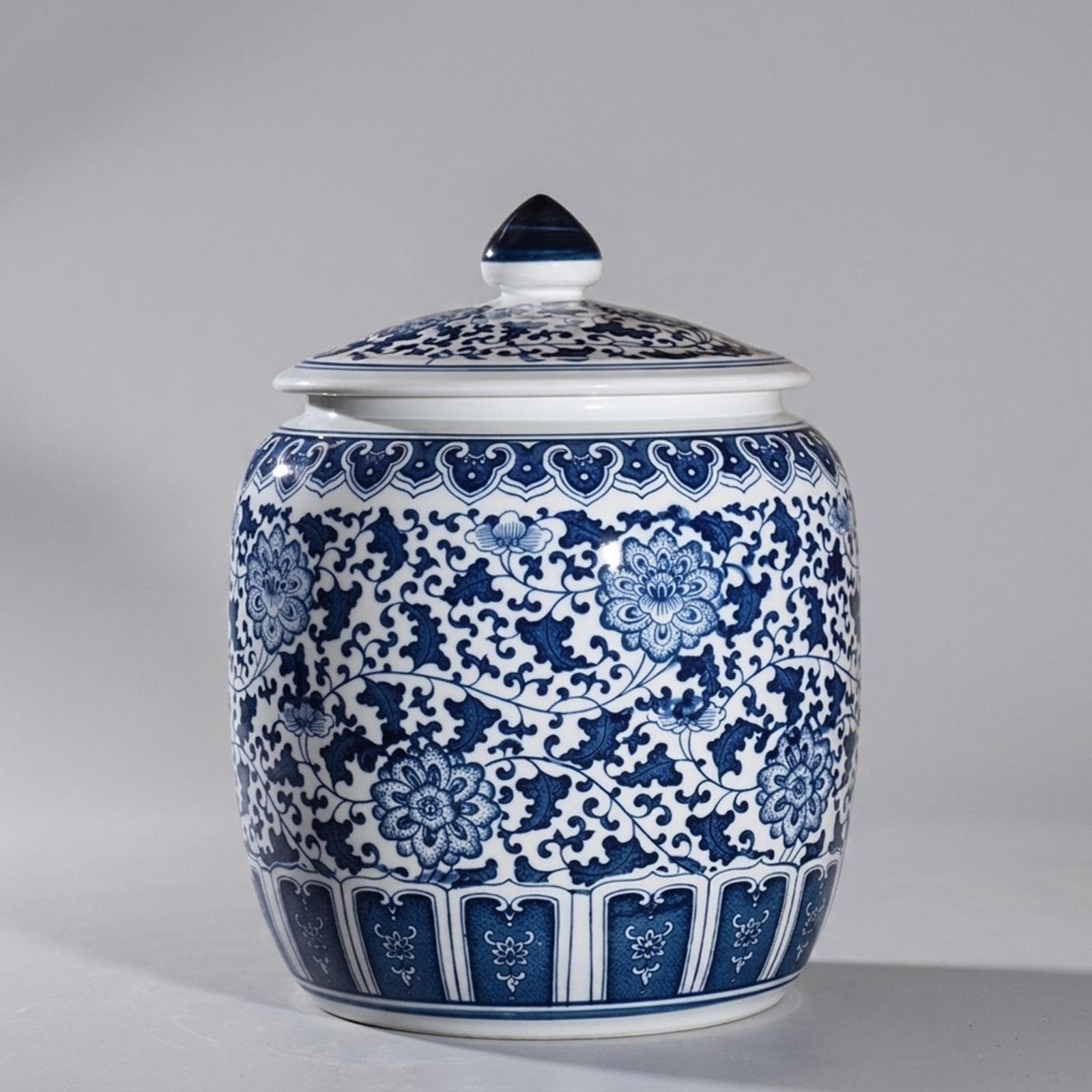 Blau-weißer Porzellan-Reistopf aus Keramik, chinesischer Retro-Vorratsbehälter mit Deckel, zylindrischer Getreidespender für Zuhause, Reis, Mehl und Zucker