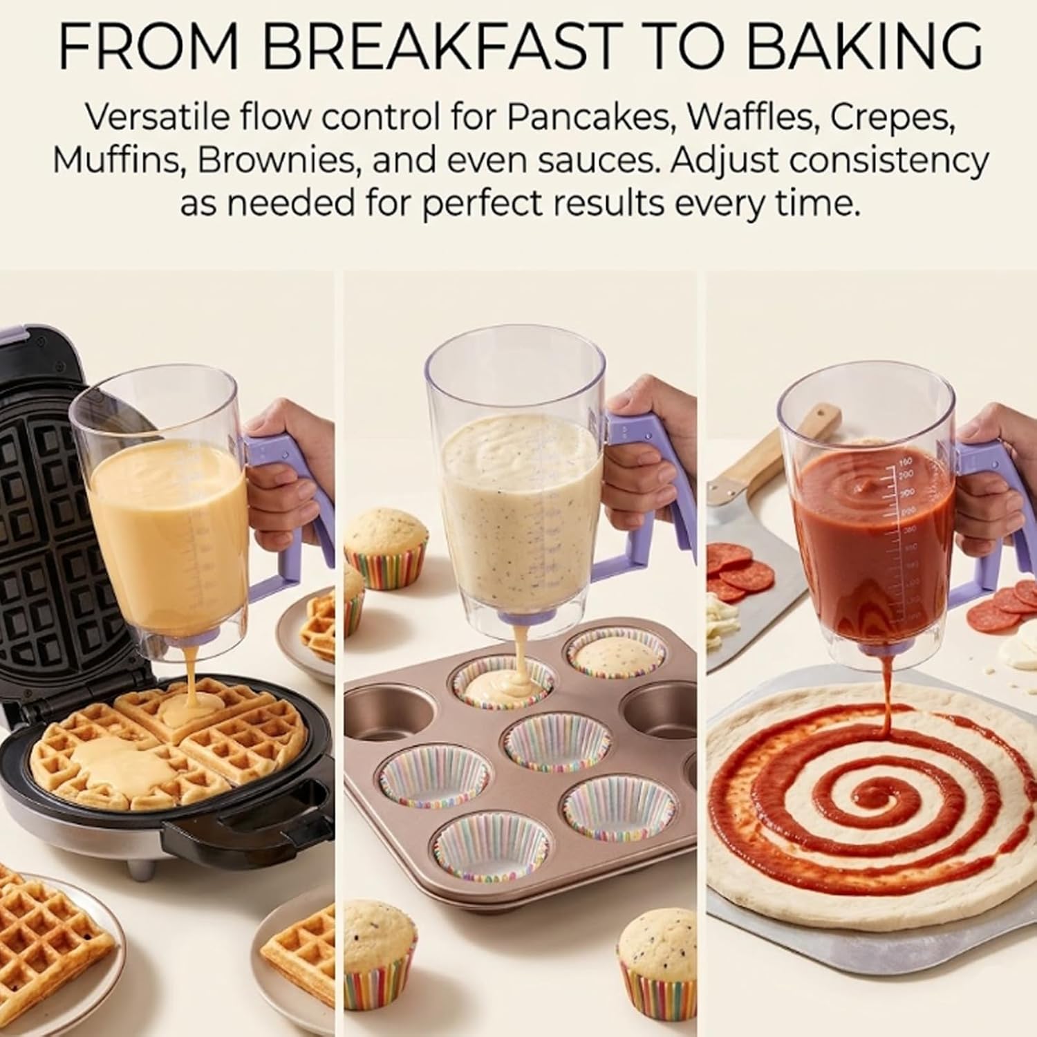 Pancake Dispensers With Squeeze Handle - 900ml/32oz Pancake Batter Dispenser Bottle –Cupcake Measured Batter Dispenser with Measuring, for Pancakes, Waffles, Cup Cakes, Rinse (2pcs)