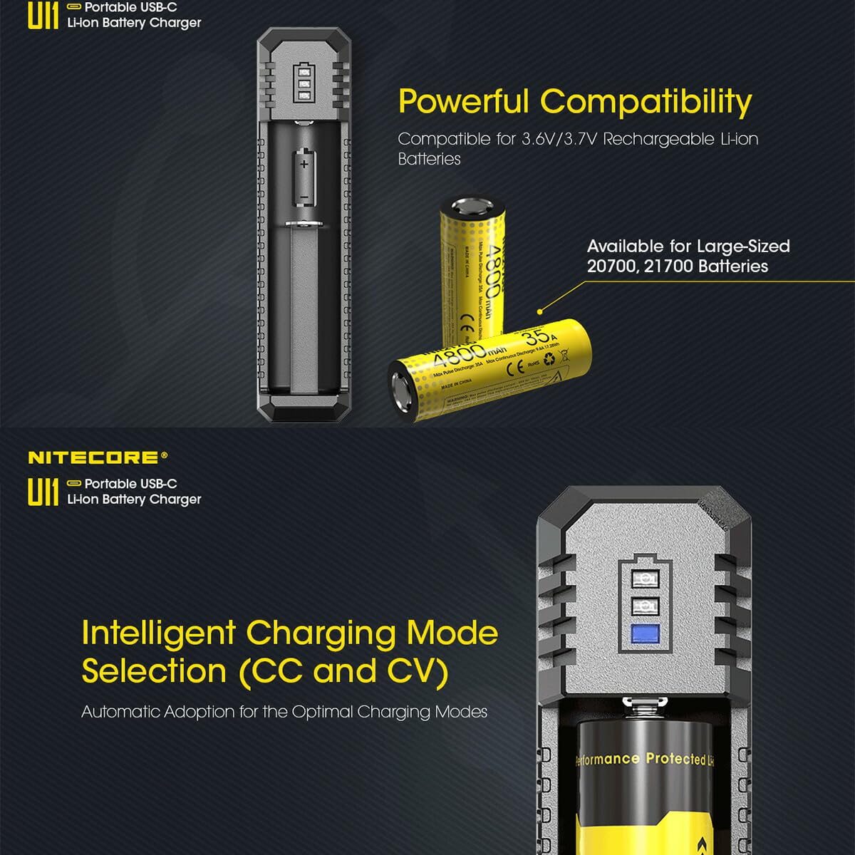 Nitecore UI1 ładowarka akumulatorowa z mikro USB, ładowarka do akumulatorów akumulatorowych, stacja ładująca na kemping i na zewnątrz, czarna