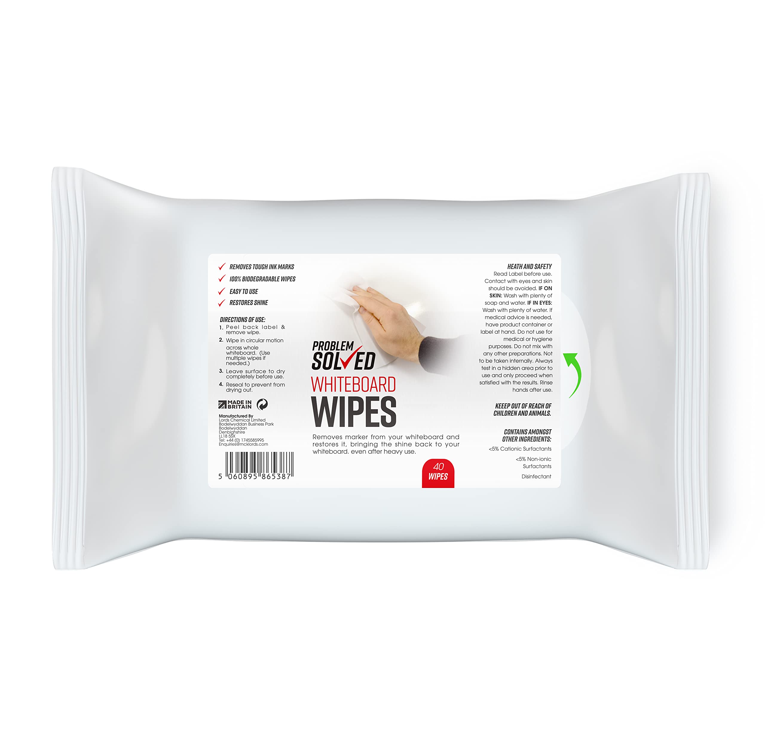 Problem Solved - Whiteboard Wipes | Alcohol-Free Drywipe Boards Cleaner Ideal for Schools, Office and Classrooms - 40 Pack