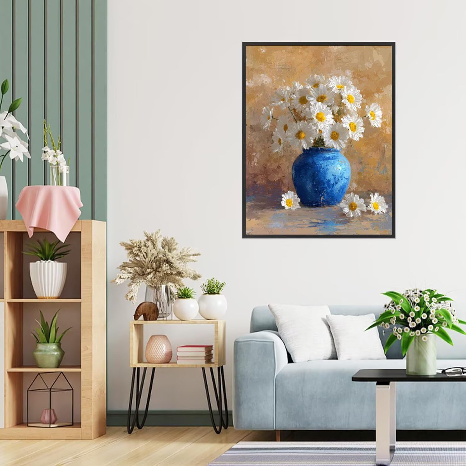 Dipingere con i Numeri Adulti Bianco, blu Dipingere con i Numeri Bambini DIY Kit, Set Premium con Pennelli, Decorazione Casa & Creativo Regalo di Compleanno, Attività di Tempo libero 90x120cm z-6