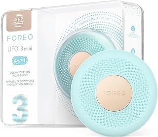 FOREO UFO 3 mini 4 en 1 mascarilla facial dispositivo de cuidado de la piel - hidratante facial - antienvejecimiento - luz roja - calentamiento - masaje facial - conectado a la aplicación - azul