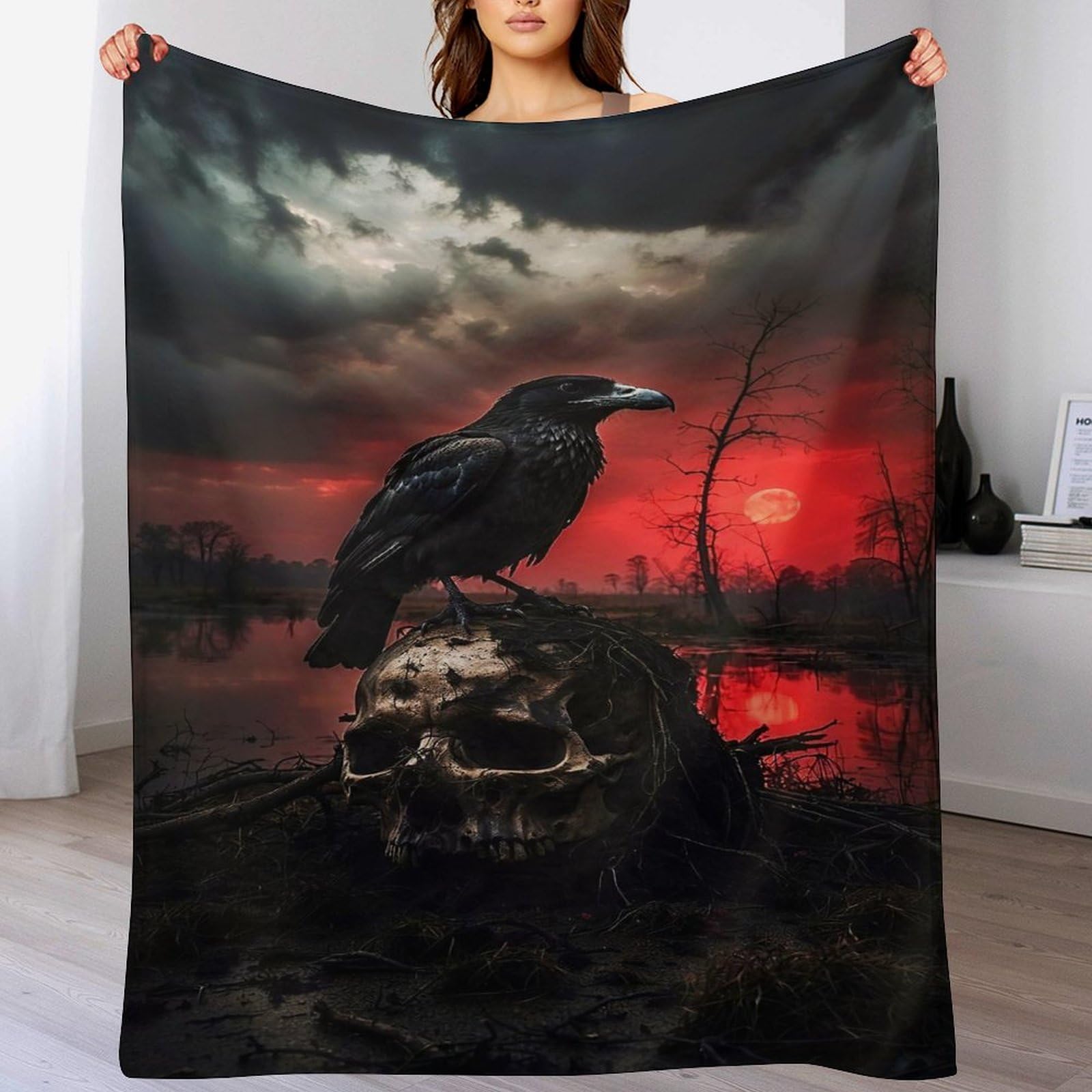 Couverture flannel polaire Corbeau douce chaude grand plaid canapé lit 180x200 cm