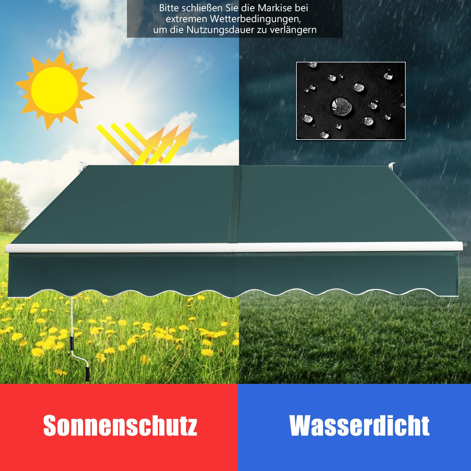 COSTWAY Gelenkarmmarkise Markise, 250 x 200cm Terrassenmarkise mit Alu-Rahmen & Handkurbel, Sonnenmarkise 40-100° Winkel einstellbar, Sonnenschutz & Wasserdicht Balkonmarkise für Balkon, Terrasse
