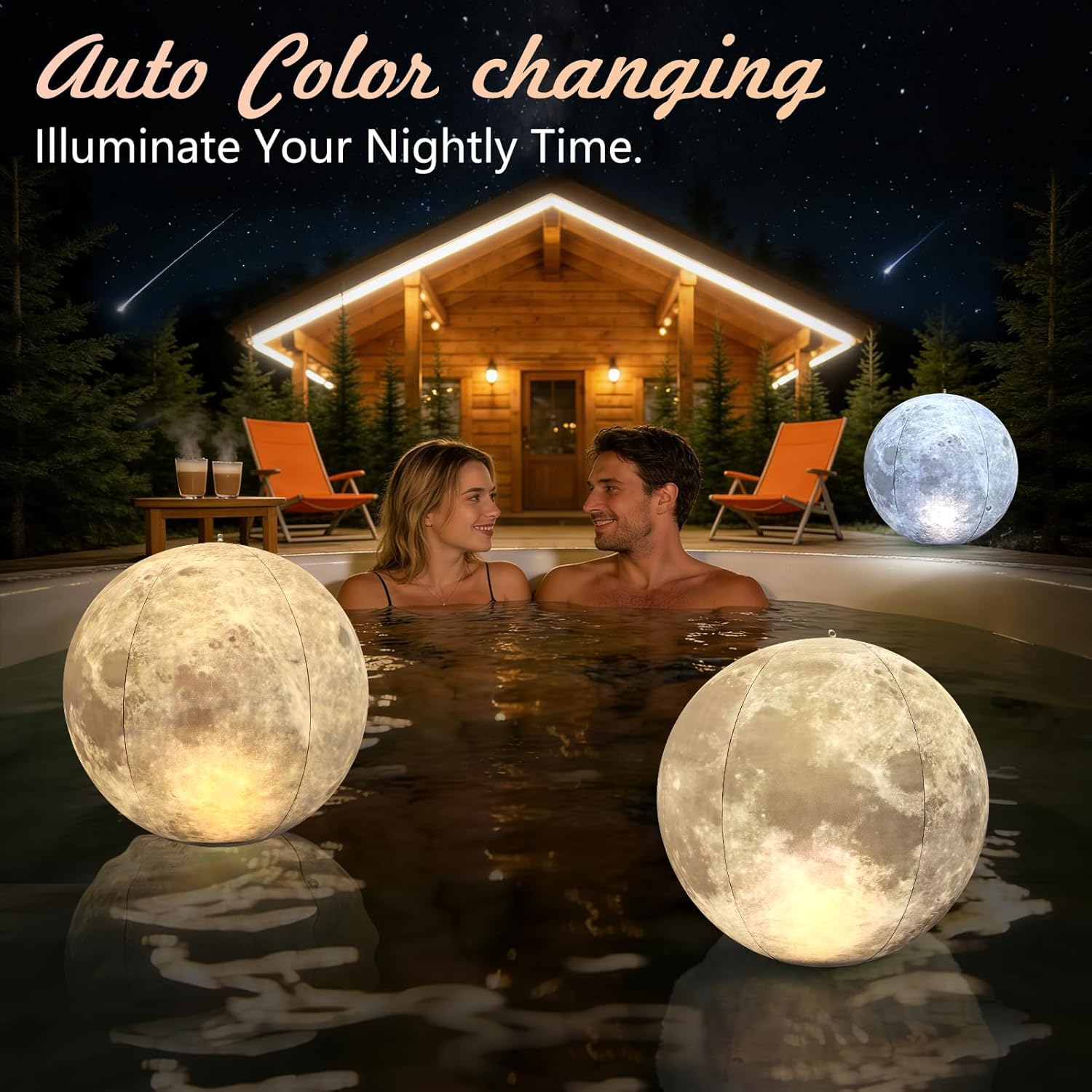 Full Moon Floating Pool Lights - 15" Inflatable Waterproof Solar Pool Lights that Float, Cool White&Warm White Light Up Pools Balls, Float or Hang in Pond Backyard Garden Party Decorations(2)